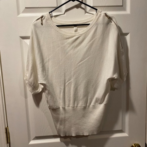 White & Gold Zipper Sweater Blouse - Picture 2 of 2